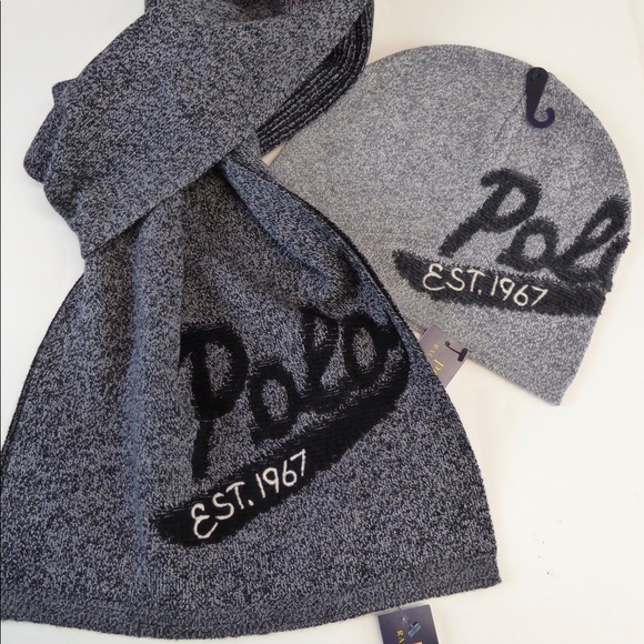 Polo Ralph Lauren 1967 Varsity Scarf Beanie Hat Set NWT RL Merino Wool - Picture 7 of 8